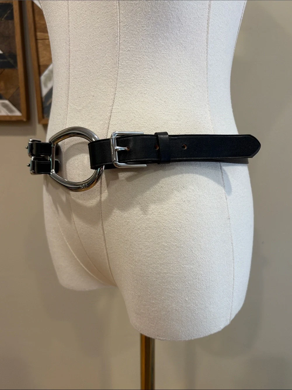 Lauren Ralph Lauren Black Leather Double-strap Belt with Silver Oval Buckle